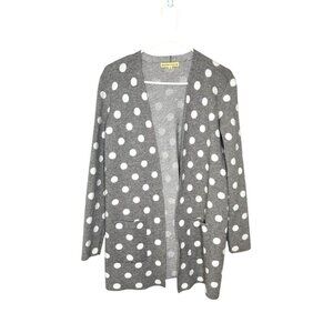 Mesh+Lace Polka Dot Open Front Cardigan Sweater Women’s Sz M Gray White Pockets